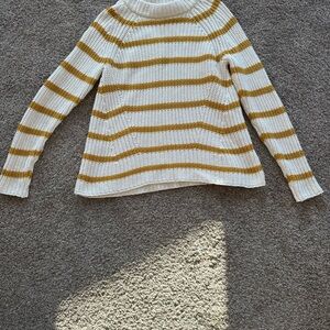 Goodthreads 100% Cotton Striped White and Mustard Women's Medium Sweater